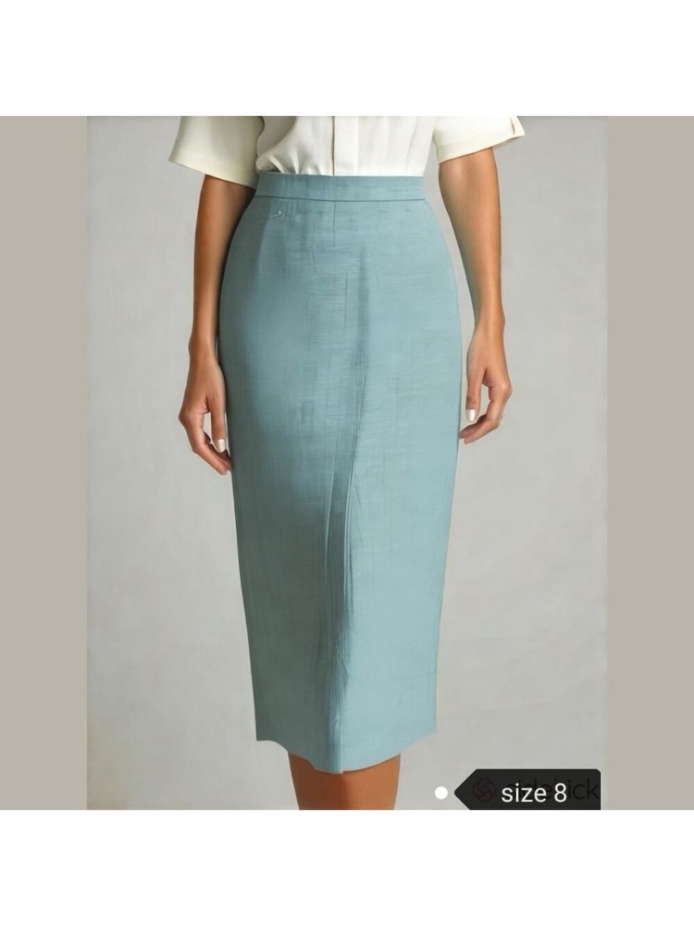 Vintage 80s Pencil Skirt Light Blue Knee Length